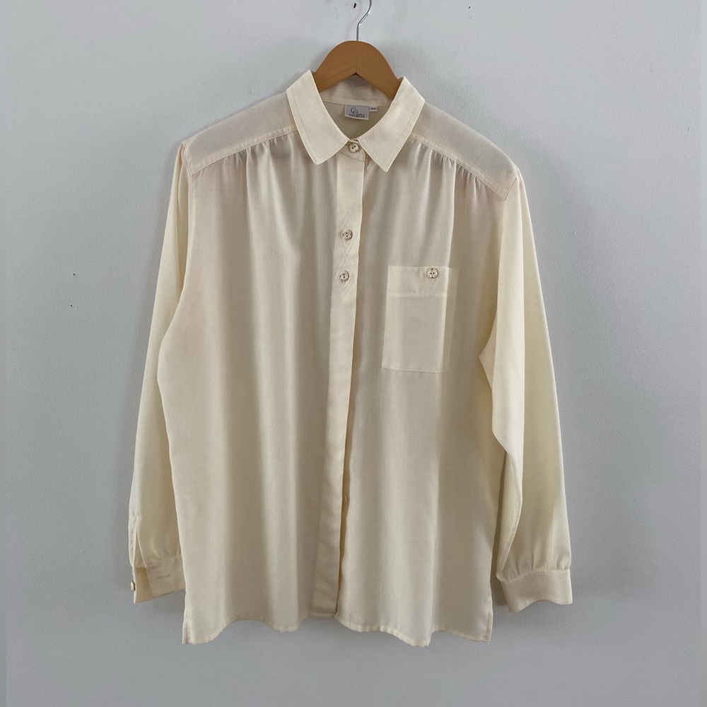 80s/90s cream wool blend button up - L-XL